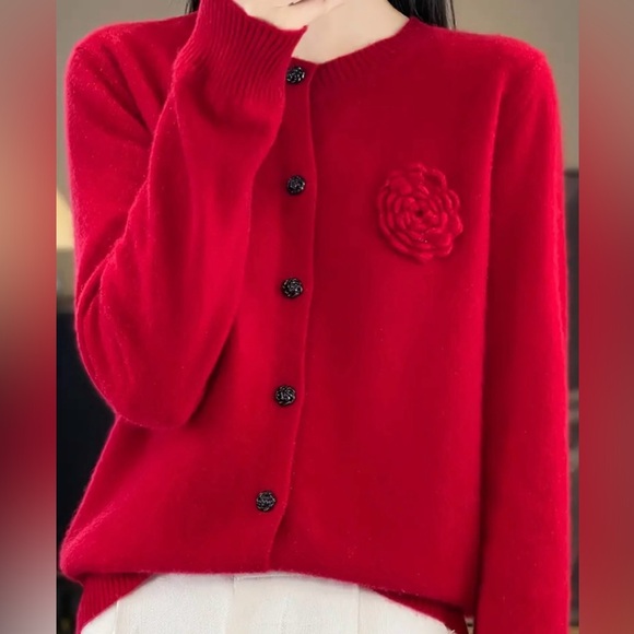 Luna Boutique Sweaters - 🌷SOLD🌷Chic Red Wool Long Sleeve Cardigan Sweater Jacket | Crochet | Large | New